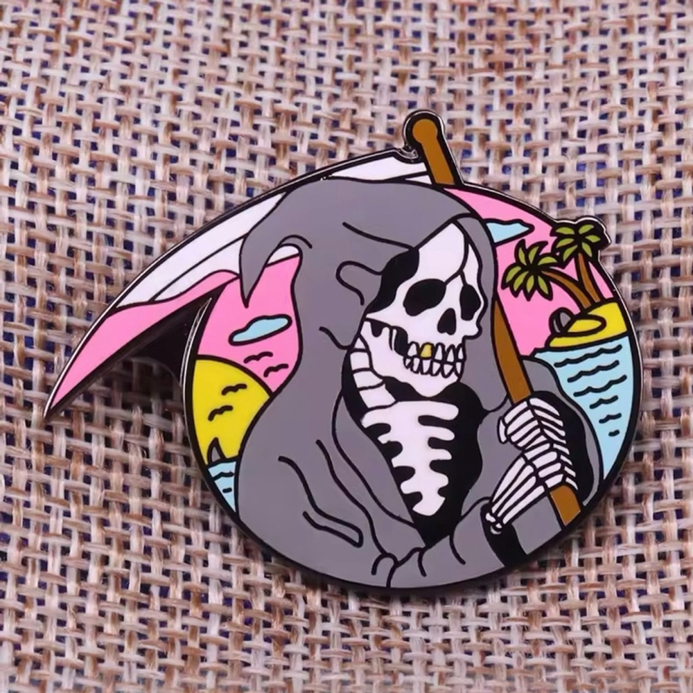 Vibrant Tropical Island Grim Reaper Enamel Pin